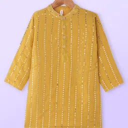 Babyhug Woven Full Sleeves Sequin Embroidered Kurta Pyjama Set - Yellow image 5