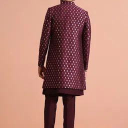 KISAH Men Jacquard Regular Fit Woven Design Jacket Sherwani Trouser Set image 3