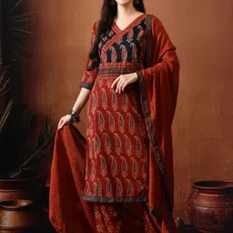 DERAIL Paisley Printed Regular Pure Cotton Straight Kurta With Trousers & Dupatta-image-57