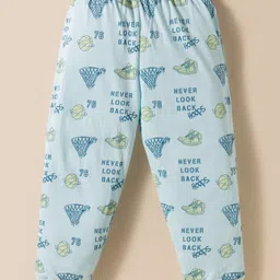 CUCUMBER Sinker Woven Full Sleeves Night Suit With Text Print - Blue image 5