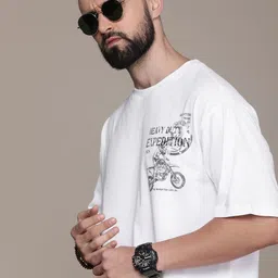 Roadster Men Printed Drop-Shoulder Sleeves Pure Cotton T-shirt-picture-43