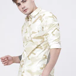 HIGHLANDER Men Beige & White Slim Fit Printed Casual Shirt image 4