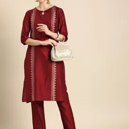 Anouk Ethnic Motifs Foil Printed Regular Keyhole Neck Kurta With Trousers image 5