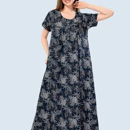 Cloud Soft Women Tropical Printed Round Neck Maxi Nightdress-image-37