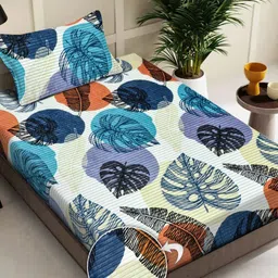 FABINALIV Pink & Blue Floral 300 TC Single Bedsheet with 1 Pillow Covers-image-10