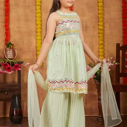 BAESD Girls Sequins Embroidery Georgette Kurti & Sharara With Dupatta image 4