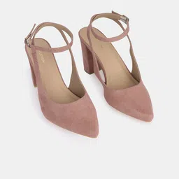T.ELEVEN Women Pointed Toe Ankle Loop Block Heel Pumps with Buckles-image-4