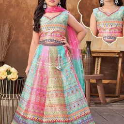 BAESD Girls Printed Mirror Work Tie and Dye Ready to Wear Lehenga & Blouse With Dupatta-picture-55