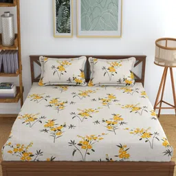YaAkholic Cream & Yellow Microfiber Printed 210 TC King Bedsheet- 1.9 m x 1.8 m-image-21