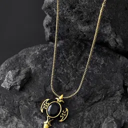 Voylla Men Gold-Plated Statement Obsidian Wing Oxidised Stones Studded Pendant With Chain-picture-41
