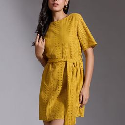 20Dresses Women Self Design Boat Neck Short Sleeve A-Line Mini Dress-picture-20