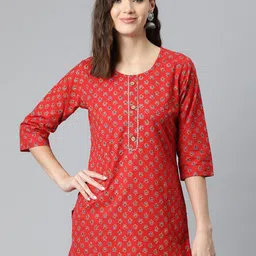 Kastiel Ethnic Motifs Printed Pure Cotton Gotta Patti Detail Straight Kurti-picture-22