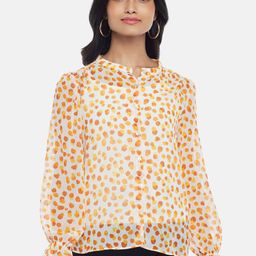 Honey by Pantaloons Off White & Orange Animal Print Mandarin Collar Top-picture-12