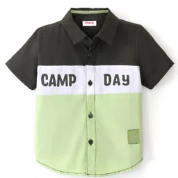 Babyhug Cotton Woven Half Sleeves Shirt Cut & Sew - White Black & Green-picture-18