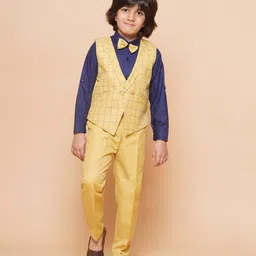 aj dezines Rikidoos Full Sleeves Solid & Checked 3 Piece Party Suit Set - Yellow-picture-17
