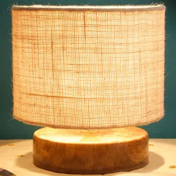 Devansh Jute Shade Lamp With Natural Wood Base - White image 1