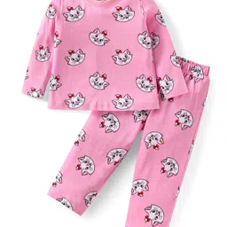 Babyhug Disney Interlock Knit Full Sleeves Night Suit With Aristocats Marie Graphics - Pink-picture-28
