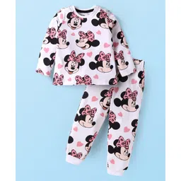 Babyhug Disney Single Jersey Knit Full Sleeves NightsuitWith Minnie Mouse Graphics - White & Pink-picture-19