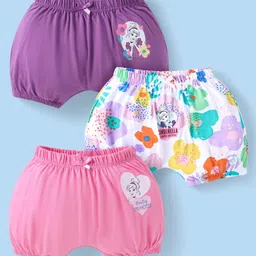 Babyhug Disney Interlock Knit Bloomers with Disney Princess & Bow Detailing Pack of 3 - Pink White & Purple-picture-11