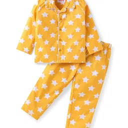 Babyhug Cotton Woven Full Sleeves Night Suit With Star Print - Yellow-picture-20