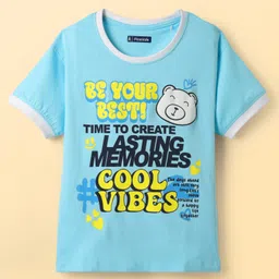 Pine Kids Cotton Knit Half Sleeves T-Shirt with Text Print - Turquoise-picture-19
