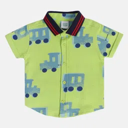 MINI KLUB Cotton Knit Half Sleeves Train Printed Shirt - Green-picture-23