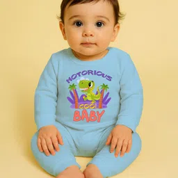 The Peppy Tend 100% Cotton Knit Full Sleeves Notorious Cool Kid Text Printed Romper - Blue-picture-30