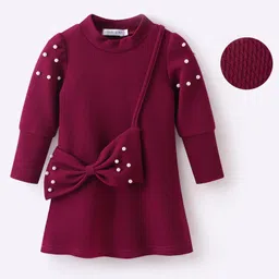 Mark & Mia Full Sleeves Dress with Pearl Detailing & Bow Shaped Sling Bag - Maroon-picture-15