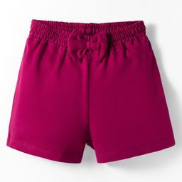 Kookie Kids India Looper Knit Above Knee Length Solid Colour Short With Bow Applique - Wine-picture-37