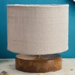 Devansh Jute Shade Lamp With Natural Wood Base - White image 2