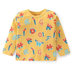 Babyhug Cotton Knit Full Sleeves Night Suit With Alphabets Print - Mustard image 2