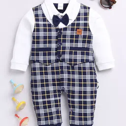 Moms Love Infant Boys Checked Pure Cotton Party Romper-picture-57