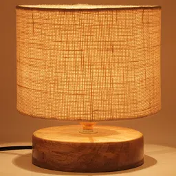 Devansh Jute Shade Lamp With Natural Wood Base - White image 3