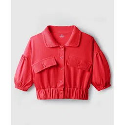 OLLINGTON ST. Cotton Half Sleeves Jacket With Printed Inner Dress Set - Red & Multicolor image 3