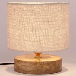 Devansh Jute Shade Lamp With Natural Wood Base - White image 4