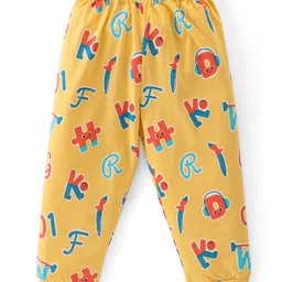 Babyhug Cotton Knit Full Sleeves Night Suit With Alphabets Print - Mustard image 4