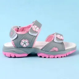 Cute Walk by Babyhug Velcro Closure Sandals with Floral Applique - Grey image 4