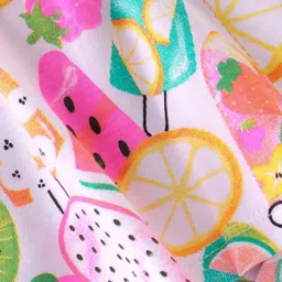 Babyhug 100% Cotton Sleeveless Frock Style Onesies With Beach Theme Print - White image 5