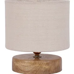 Devansh Jute Shade Lamp With Natural Wood Base - White image 5