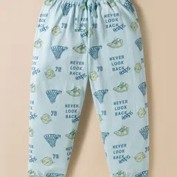 CUCUMBER Sinker Woven Full Sleeves Night Suit With Text Print - Blue image 4