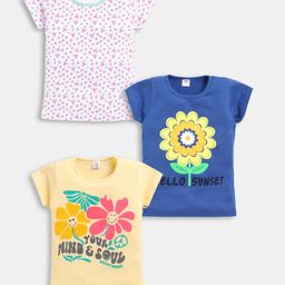 Here&Now X Game Begins Girls Pack Of 3 Typography Printed T-shirts-picture-0