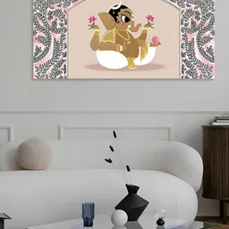 nestroots Pink & Grey Ganpati In Elegance Canvas Painting Wall Art-picture-22