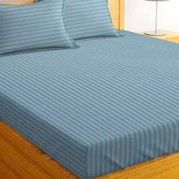 Bajo's Blue Striped 300 TC Queen Bedsheet with 2 Pillow Covers-picture-19