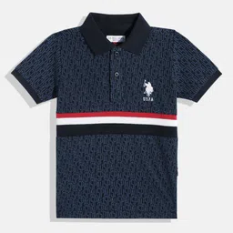 U.S. Polo Assn. Kids Boys Brand Logo Printed Striped Polo Collar Pure Cotton T-shirt-picture-56