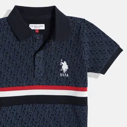 U.S. Polo Assn. Kids Boys Brand Logo Printed Striped Polo Collar Pure Cotton T-shirt image 3