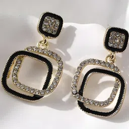 rappersshop Square Layered Black Drop Earrings Alloy Drops & Danglers image 4