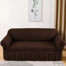 Lukzer Brown Polyester 1 Piece Sofa Cover With Arms image 3