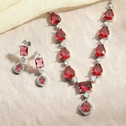 justpeachy Rhodium-Plated American Diamond-Studded Jewellery Set image 1