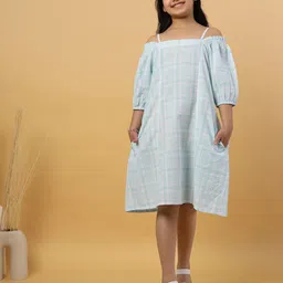 BAESD Girls Checked Off-Shoulder A-Line Cotton Dress-picture-15