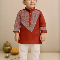 AHLAN APPARELS Boys Printed Regular Dupion Silk Kurta with Pyjamas-picture-55